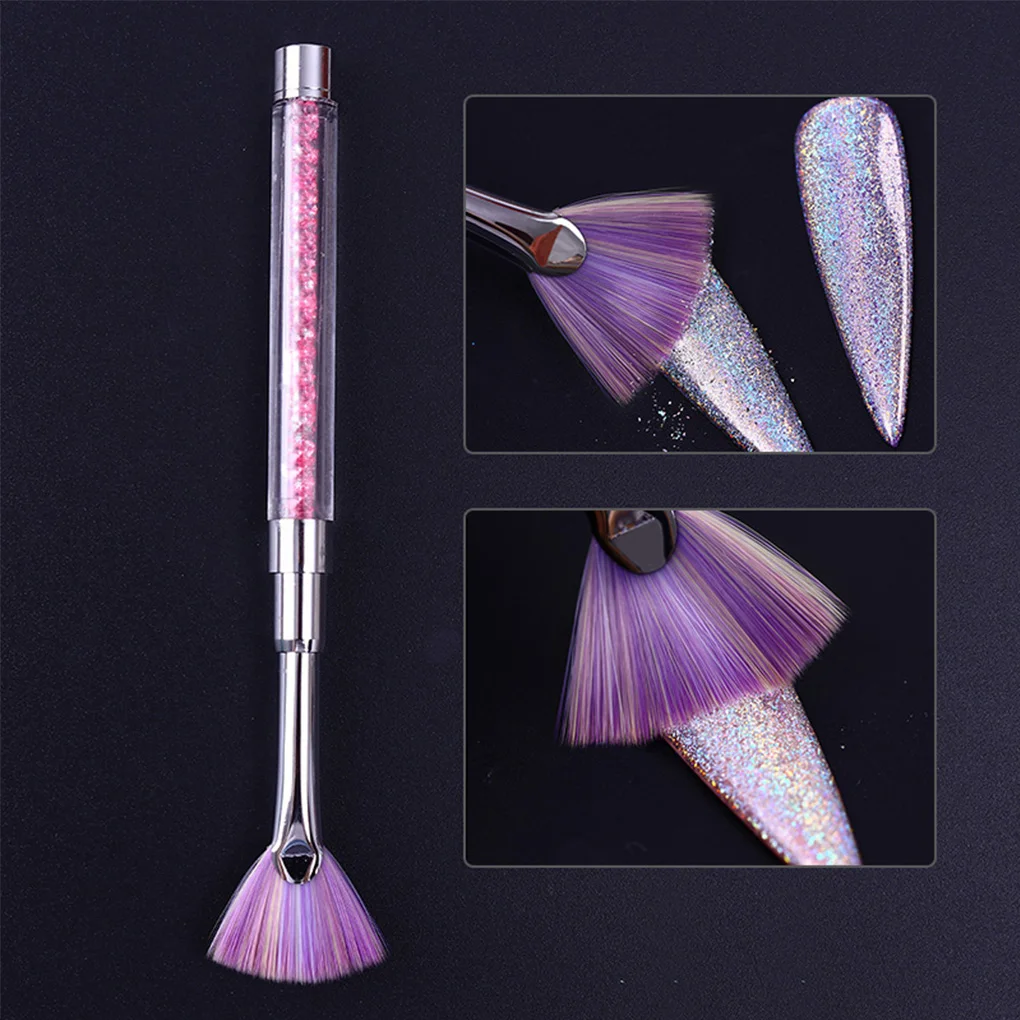 Hot! Rhinestone Handle Fan Shape Nail Brush Gradient Dust Glitter Powder Remover Nail Art Drawing Pen Painting Manicure Tools