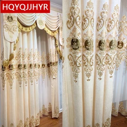 European Style High Quality Chenille Embroidered Blackout Villa Beige Curtains For Living Room  Custom Voile Curtain For Bedroom