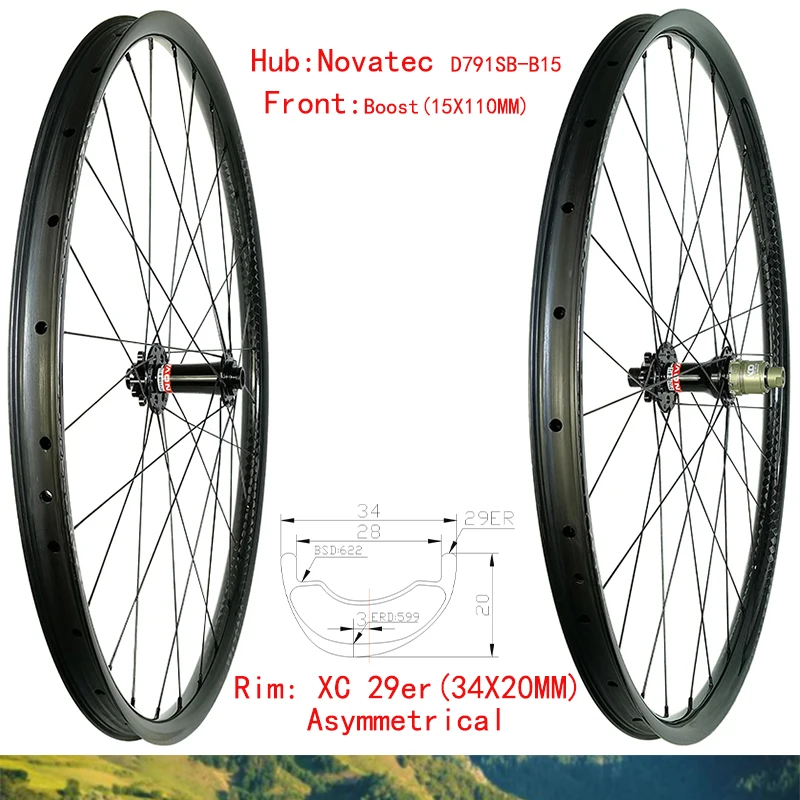 

29er MTB XC 34*20mm Carbon Wheelset Rim Wide 34 Deep 20 Novatec Hub J-Bend Boost D791SB-B15 D792SB-B12 SHI 10 11S XD 11 12S XDR