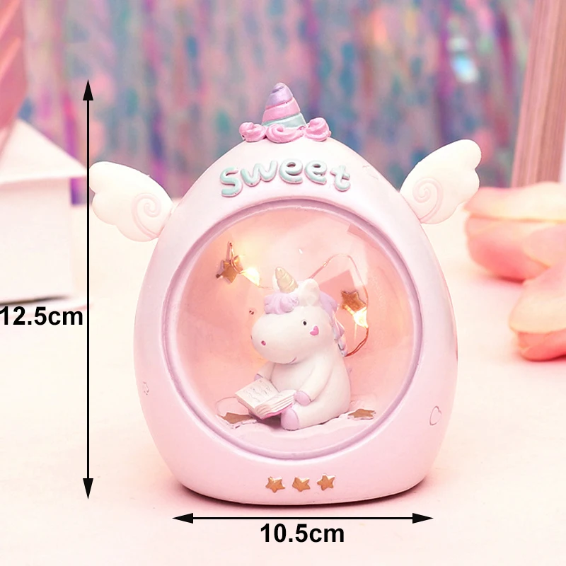 LED Resin Cartoon Night Light Unicorn Play Heart Cat Bedside Lamp Home Bedroom Decoration Lamp Children Birthday Christmas Gift