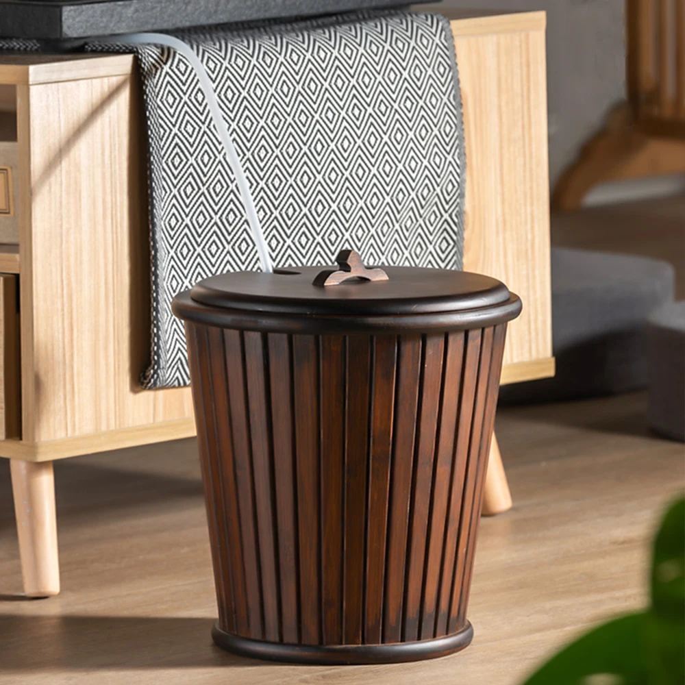 Durable 3L 6L Bamboo Tea Filter Bucket For House Office Tea Shop Decoration Bamboo Wood Trash Can With Not Leaking PP Liner