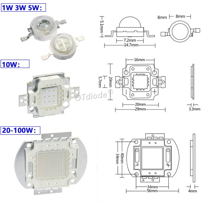 3W 5W 10W 20W 30W 50W 100W Royal Blue LED Grow Chip 440nm 450nm Light Beads Emitter Blub For DIY 10 50 100 Watt Plant Grow Lamp