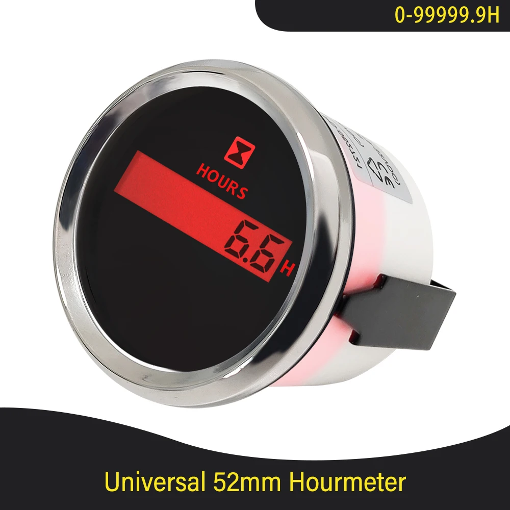 Universal 52mm Waterproof Digital Hourmeter Gauge LCD Engine Hour Meter for Motorcycle Boat Car Yacht 12V 24V