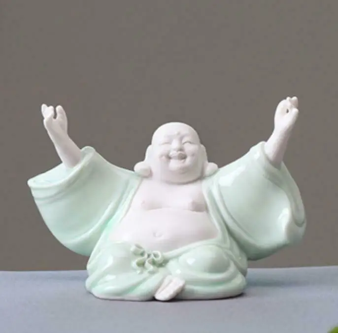 

5.9" Chinese White Porcelain Ceramics Buddhism Maitreya Buddha Figurine Statues9