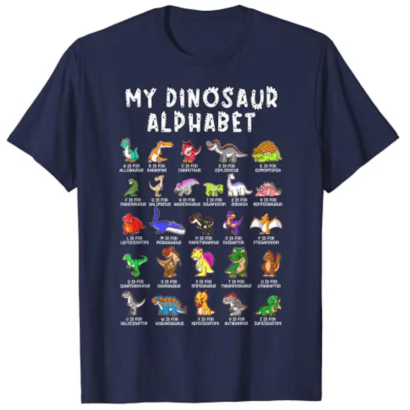 Types of Dinosaurs Alphabet Dino Identification T-Shirt Cute Tee Tops for Kids Children Customized Products