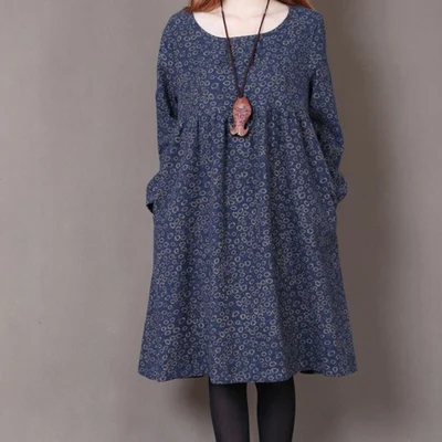 

2020 Maternity Dress of the loose small floral round neck long paragraph large size autumn temperament long-sleeved dress