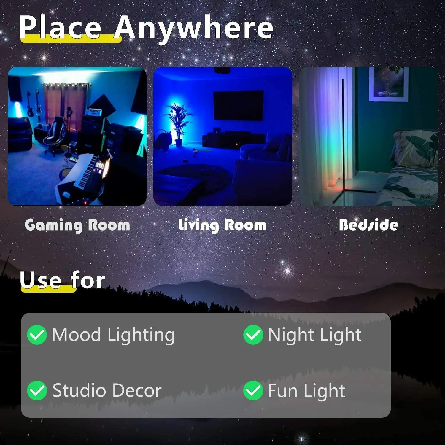 Lampu sudut LED RGB Modern, lampu berdiri, perubahan warna dengan Remote untuk dekorasi kamar