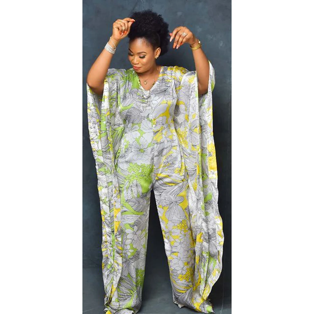 

Muslim Fashion Jumpsuits For Women 2022 Elegant V-neck Bat Sleeve Floral Print Patchwork Design Fit Rompers Clothing