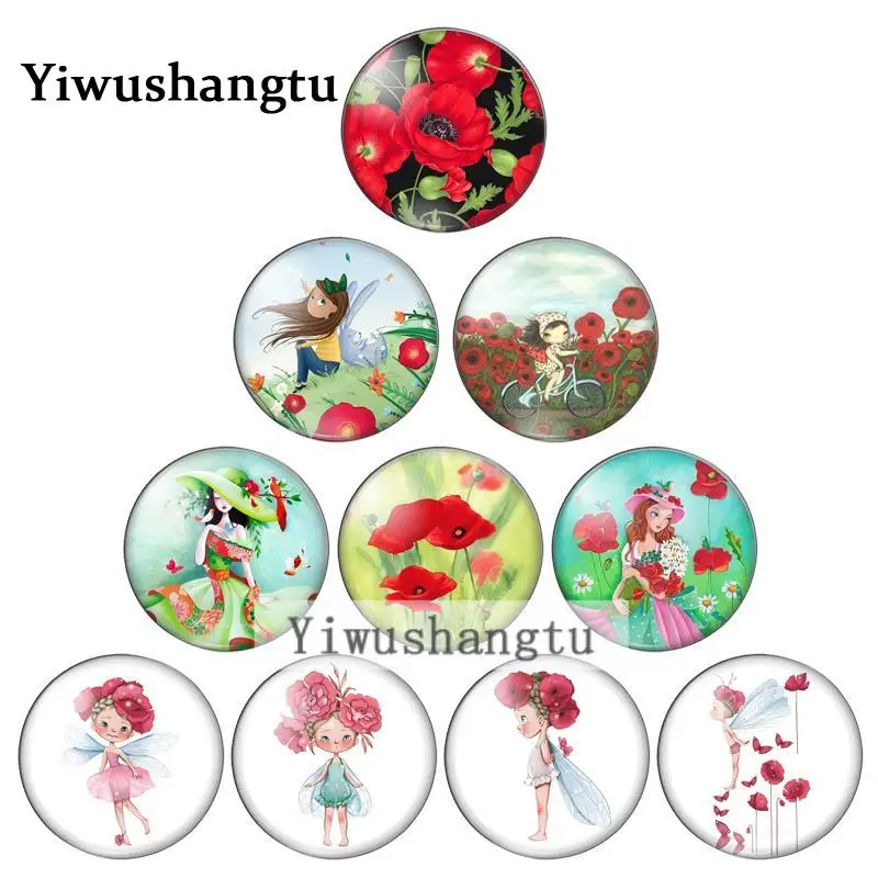 Lovely Elf girl beautiful flowers happy 8mm/10mm/12mm/18mm/20mm/Round photo glass cabochon demo flat back Making findings ZB0543