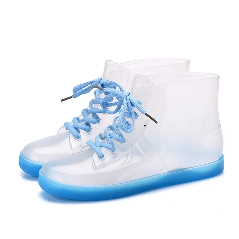 Botas de chuva transparente à prova dwaterproof água sapatos moda jelly barcos para mulher ao ar livre dias chuvosos casual tornozelo-bezerro trabalho pesca bootddd5