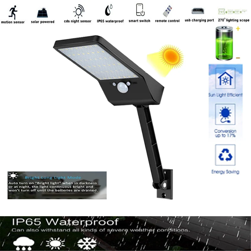 48 LED 800 LM Solar Lamp Human Body duction Wall Light 3 Modes Dimmable Outdoor Garden Yard Path  with Remote Control ip65 S