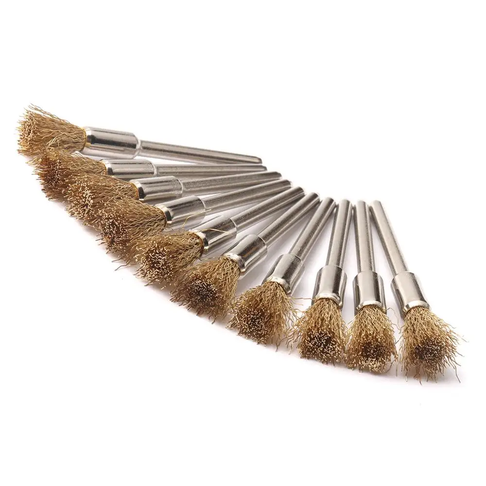 20pcs 3mm Shank Brass Wire Wheel Brush for Metal Rust Removal Polishing Brush for Dremel Rotary Grinder Tool