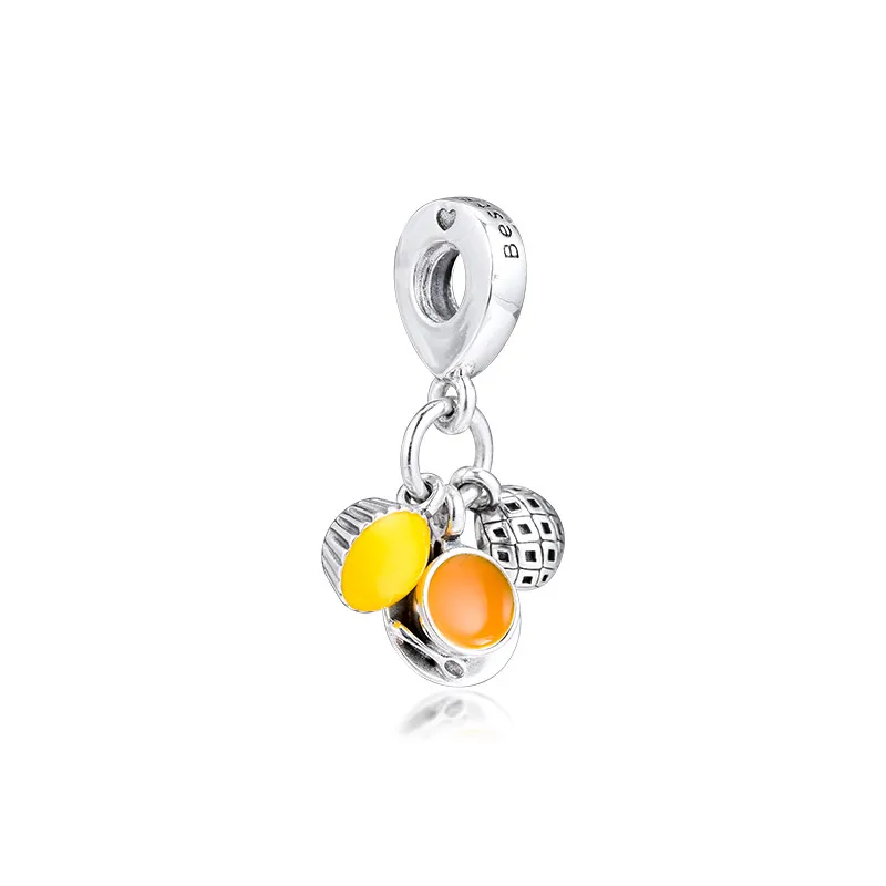 

Egg Tart Milk Tea & Pineapple Bun Dangle Mixed Color Enamel Silver Charms for Women Snake Chain Bracelets 925 Sterling Silver