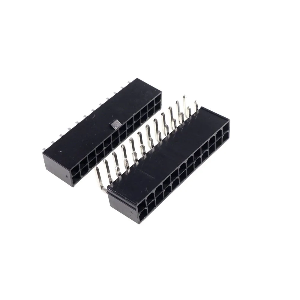 20Pcs Black 4.2 mm Motherboard 24 Pin Male Header Pin Mainboard CPU Power Connector PCB Through Hole Solid Terminal 24Pin