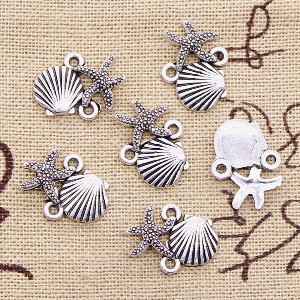 15pcs Charms Shell Starfish Connector Link 14x18mm Antique Making Pendant fit,Vintage Tibetan Silver color,DIY Handmade Jewelry