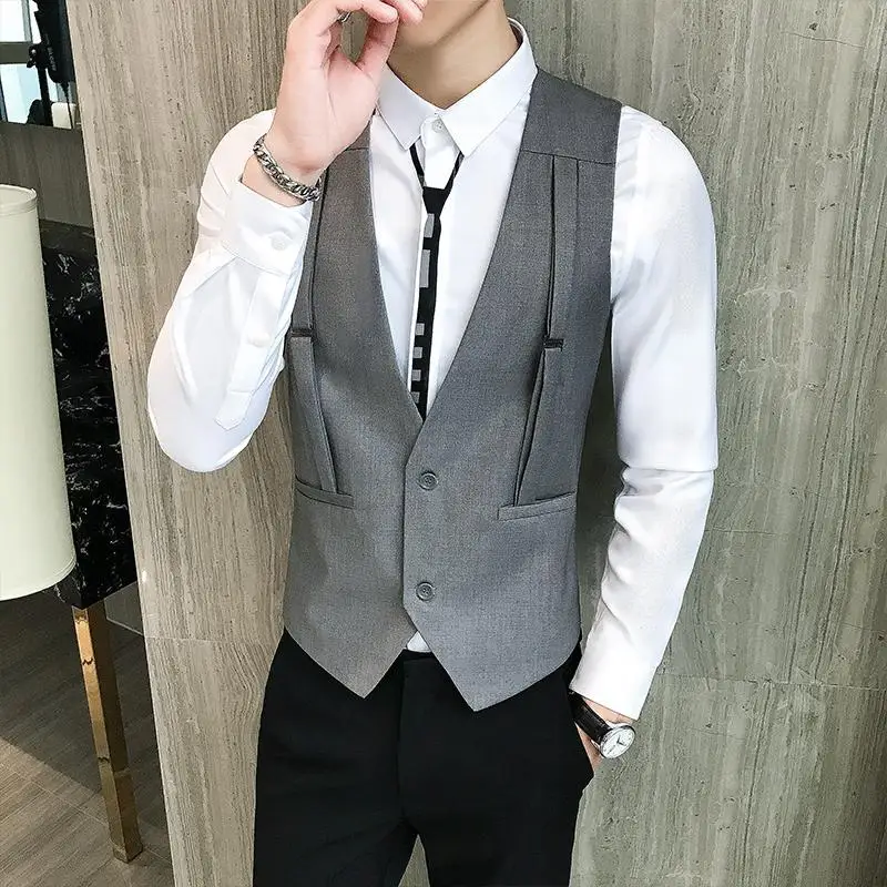 Men\'s Slim Vest Fashion Simple Wedding Suit Business Casual Vest Sleeveless Vest