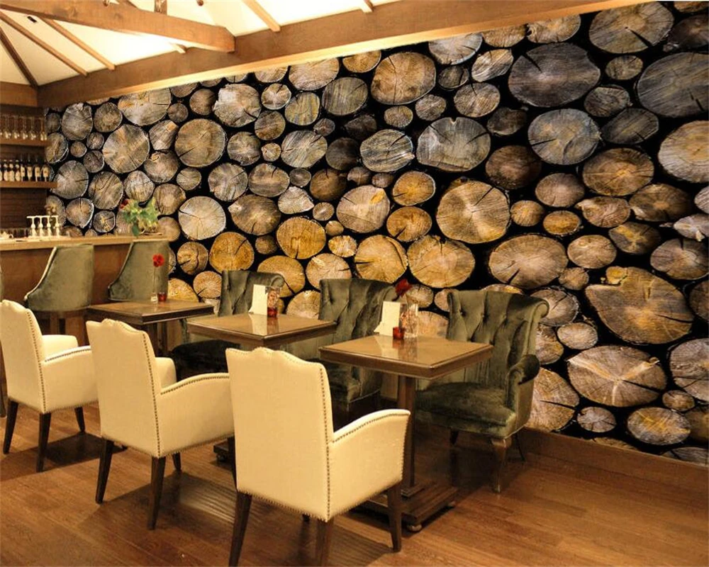 Custom mural 3d retro log wood restaurant cafe wallpaper TV background wall living room cafe decoration painting papel de parede