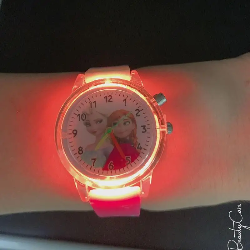 Disney Frozen Princess Elsa Children Cartoon Watches Spiderman Colorful Led Light Boys Watch Girls KidsGift Clock Wristwatch