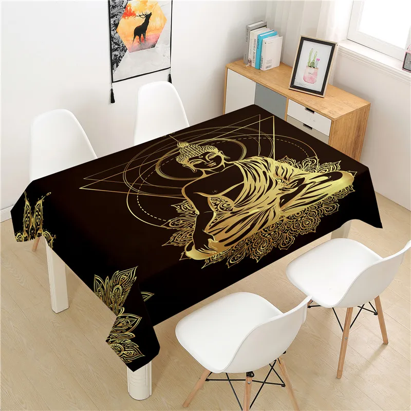 Buddha Statue Tablecloth polyester Hotel Picnic Table Rectangular Table Covers Home Dining Tea Table Decoration