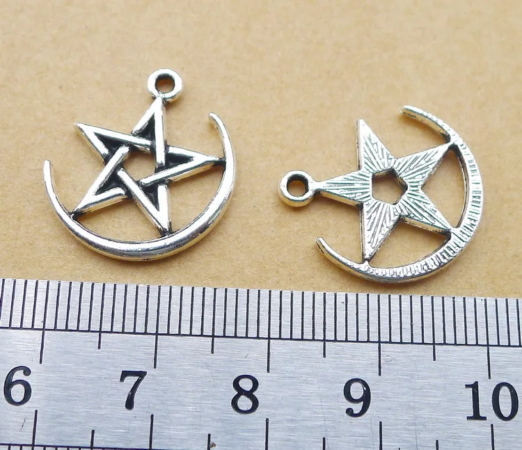 15 pieces/lot 18*19mm Star moon five-pointed star Charm Necklace Pendant Bracelet Key chain Earring Antique silver color Metal