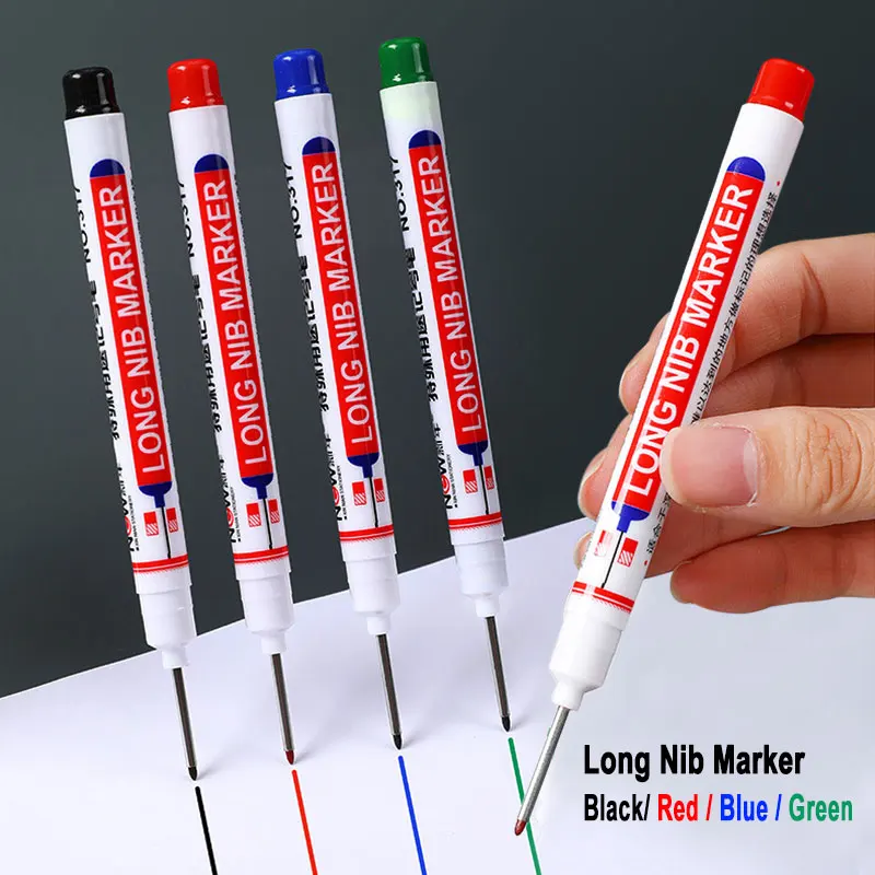 4Pcs Set Multifunction 20mm Long Nib Tip Art Paint Marker Pen For Carpentry Woodworker Deep Hole Drawing Home House Installation