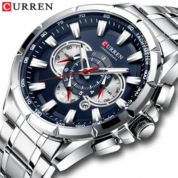 CURREN, nuevo reloj deportivo informal con cronógrafo para hombre, reloj de pulsera con banda de acero inoxidable, reloj de cuarzo con esfera grande y punteros luminosos