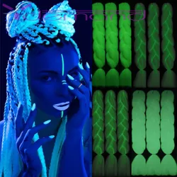 Y Demand Synthetic Jum bo-Braid Green Neon Glowing Hair 60CM Braiding Hairs Shining Hair in the Darkness High Temperature Fiber