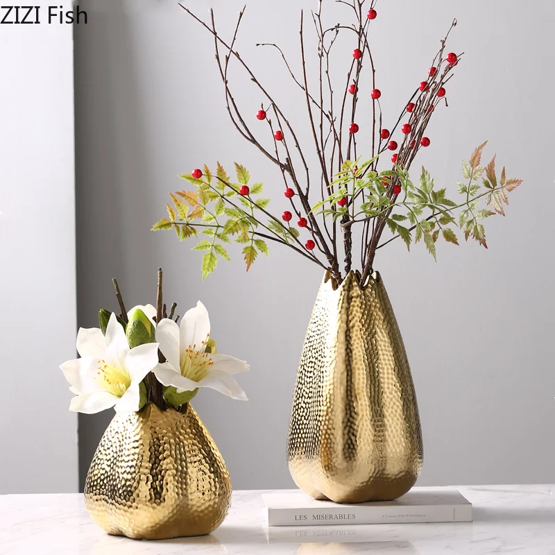 

Ceramic Vase Golden Texture Bud Flower Arrangement Accessories Flower Vase Modern Home Decoration Accessories Tabletop Decor