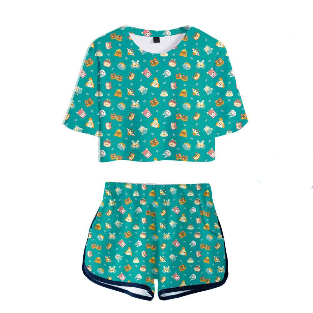 Spiel Animal Crossing Shirt T-Shirt Top Shorts Anzüge Cosplay Kostüm Frauen Sets Neue Horizonte Sport Kurzarm Tees Mädchen