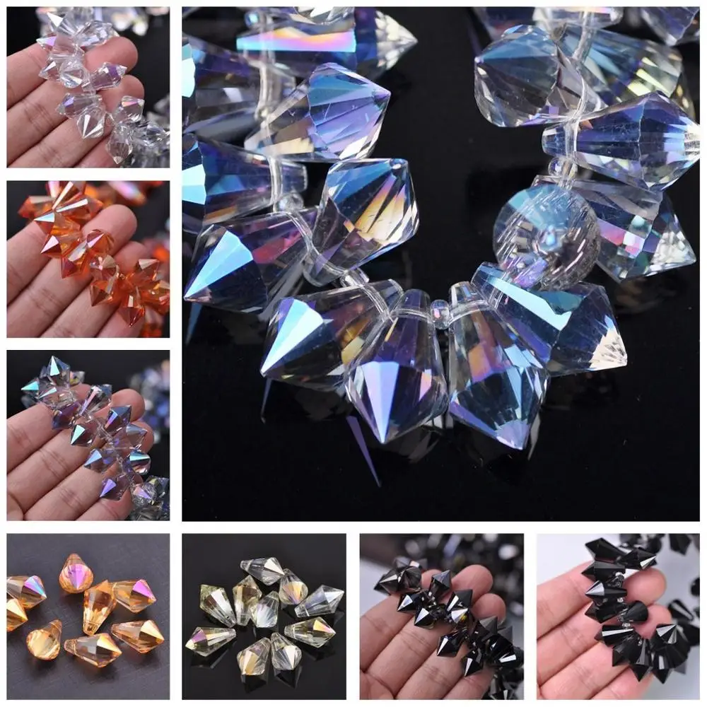 10pcs 11x20mm Teardrop Bicone Prism Faceted Crystal Glass Loose Crafts Pendants Beads for Jewelry Making DIY