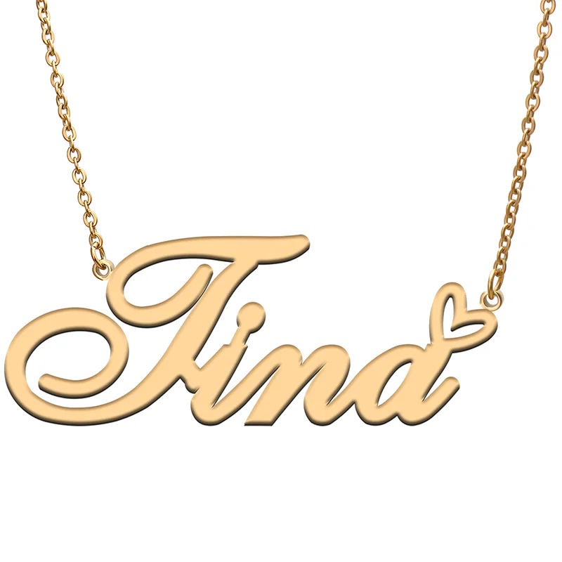 

Tina Name Tag Necklace Personalized Pendant Jewelry Gifts for Mom Daughter Girl Friend Birthday Christmas Party Present