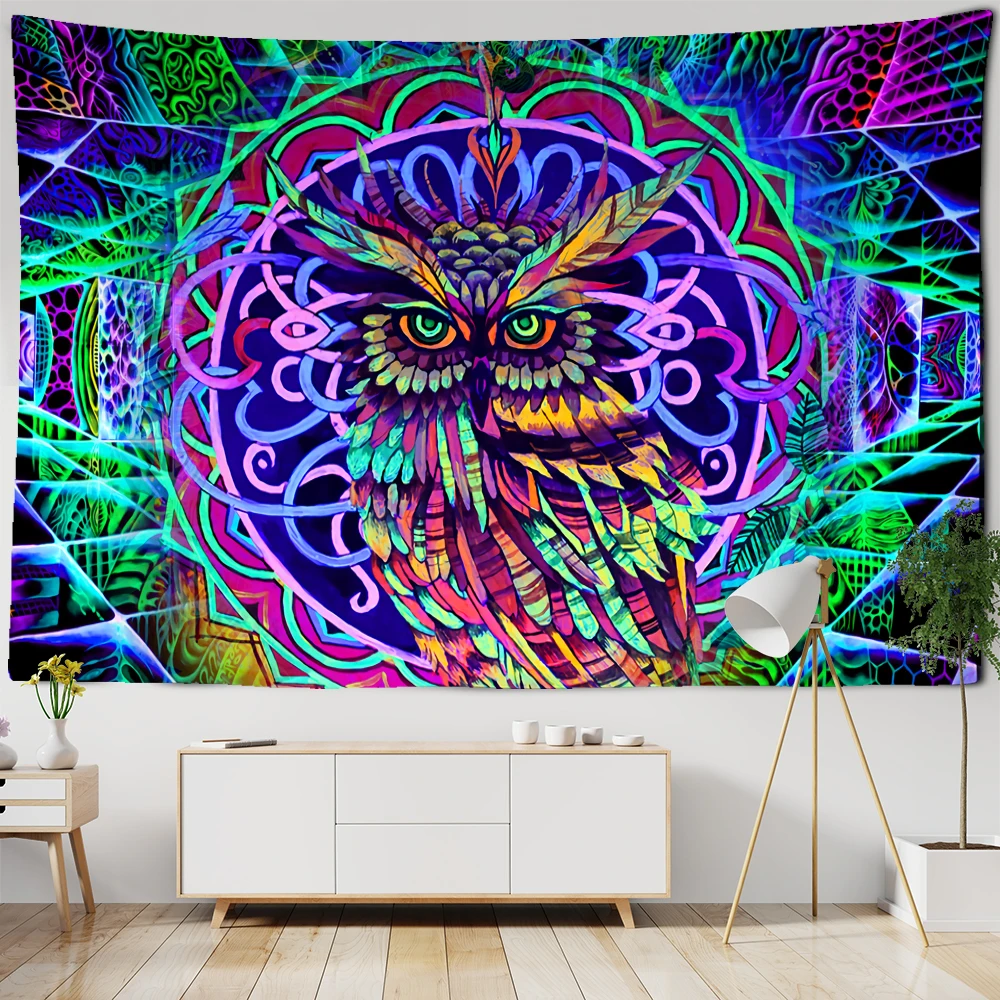 Colorful Psychedelic Owl Tapestry Wall Hanging Bohemian Hippie Art Science Fiction TAPIZ Witchcraft Room Home Decor