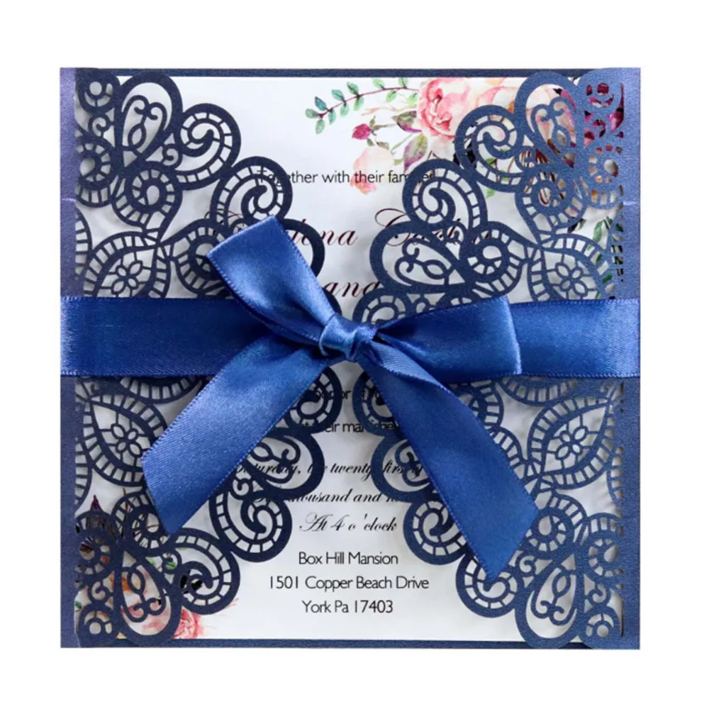 Lace Invitation Cover Hollow Laser Cutting Personalized Text Printing Wedding Invite Supply  Multi Colors