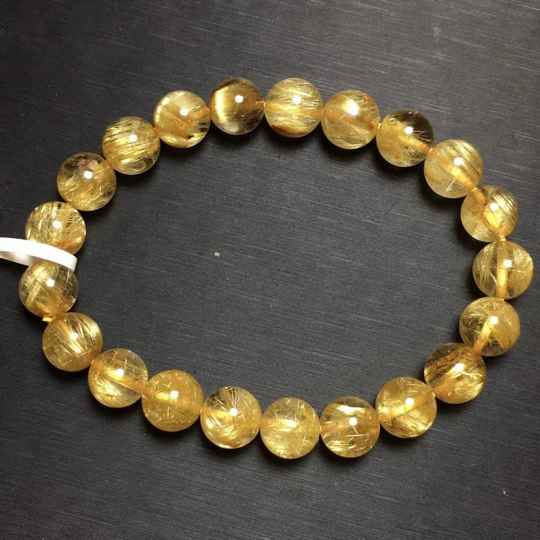 

Natural Gold Rutilated Quartz Clear Round Beads Bracelet 9mm Women Fashion Wealthy Stone Genuine AAAAAA