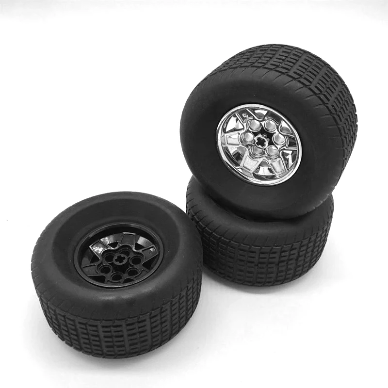 

2Pcs Technical Part 18450 Tyre 81.6x44 R & 56908 Wheel 43.2x26 for High-Tech Cars Racing Small with 6 Pinholes Blocks Brick Toys