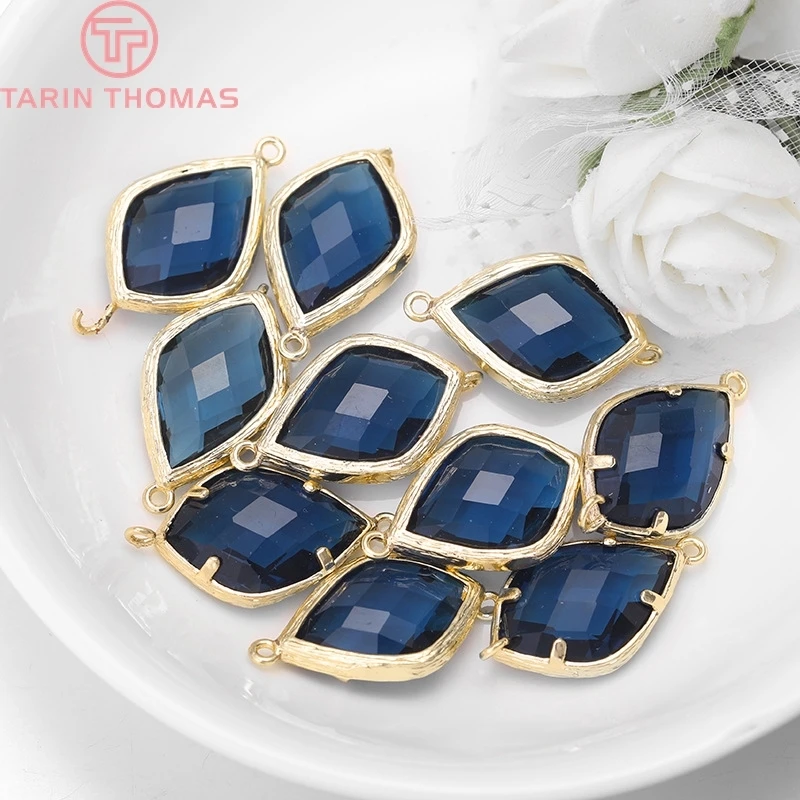 4PCS 14x24MM Hole 1MM 24K Gold Color Or Silver Color Brass Colourful Glass Beads 2 Holes Drop Shape Connect Charms Accessories