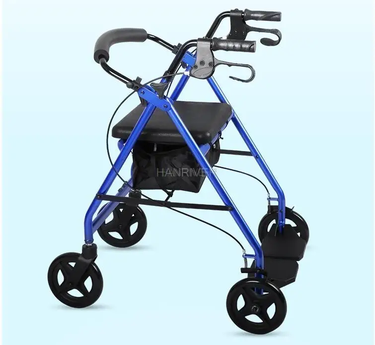 Super Light Rollator Lightweight Aluminum Loop Brake Folding Walker Adult W/height Adjustable Seat By Legs And Arms