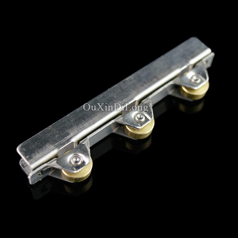 Brand New 4PCS Stainless Steel Glass Display Cabinet Sliding Door Rollers 3 Copper Wheels Track Pulleys for 8mm Glass