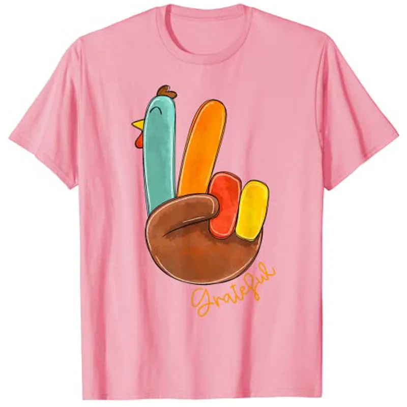 Peace Love Turkey Grateful Turkey Hand Sign Thanksgiving T-Shirt Graphic Tee Tops