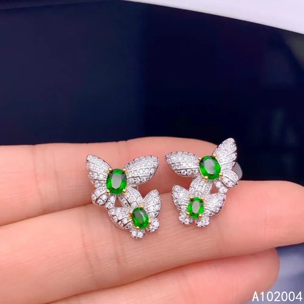 

KJJEAXCMY Fine Jewelry 925 sterling silver inlaid natural diopside female earrings Ear Studs noble support detection