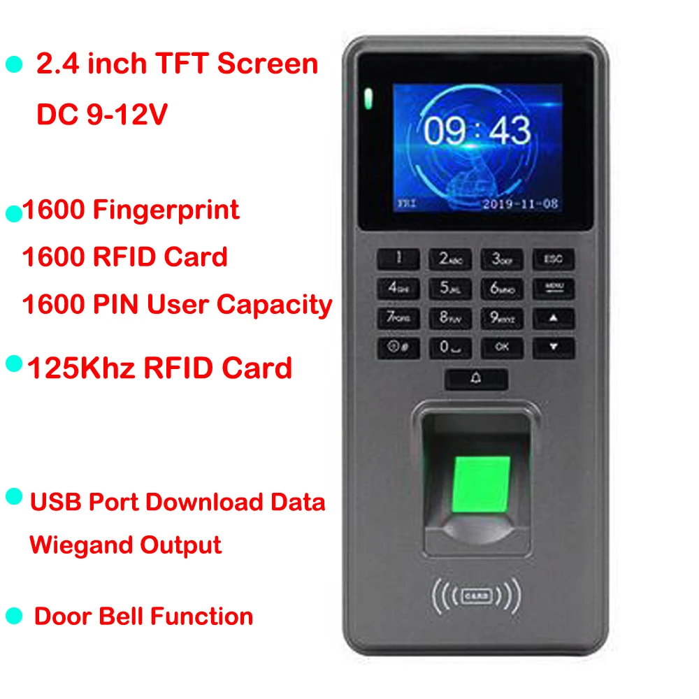 Biometric Fingerprint 125Khz RFID Time Attendance Access Control Keypad Electronic USB Time Clock Recorder Attendance Machine