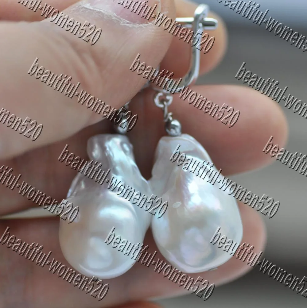 MTC·STAR  Z11179 25mm White Baroque Reborn Keshi Pearl Dangle Earring CZ