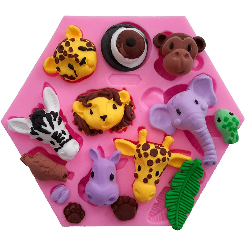 Lion Giraffe Elephant Monkey Silicone Molds DIY Party Animals Fondant Cake Decorating Tools Candy Clay Chocolate Gumpaste Moulds