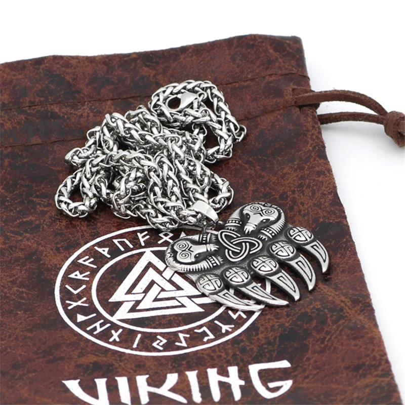 Viking Amulet Bear Paw Big Pendant Exaggerated Men Vintage Animal Bone Charm Necklace Fashion Jewelry Friendship Gifts Wholesale