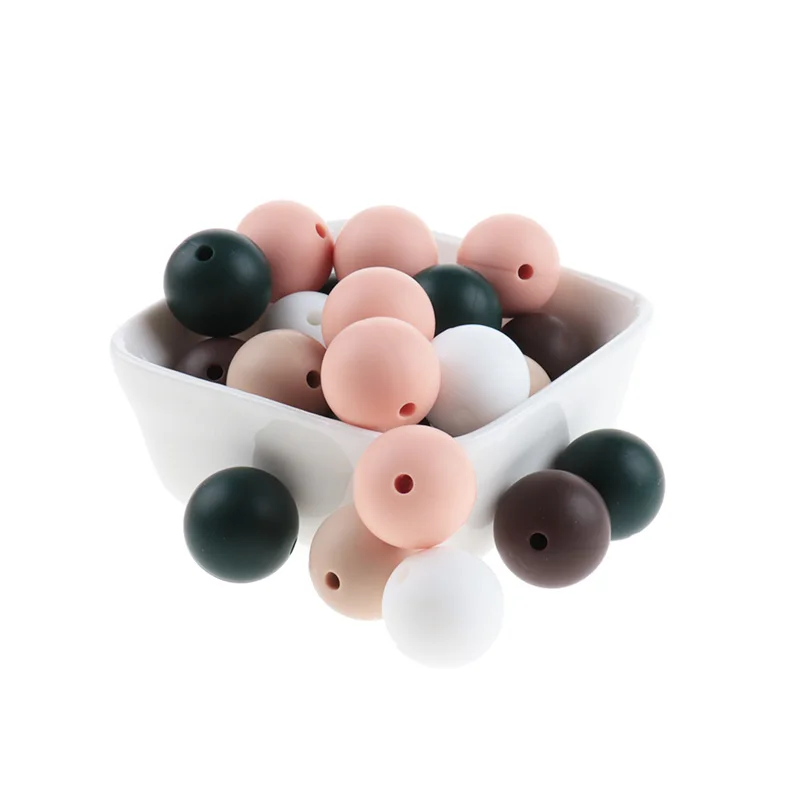 200pcs Silicone Beads 15mm Round Baby Beads Teether For Teeth Pacifier Chain Bead pearl Baby Goods BPA Free Silicone Teethers