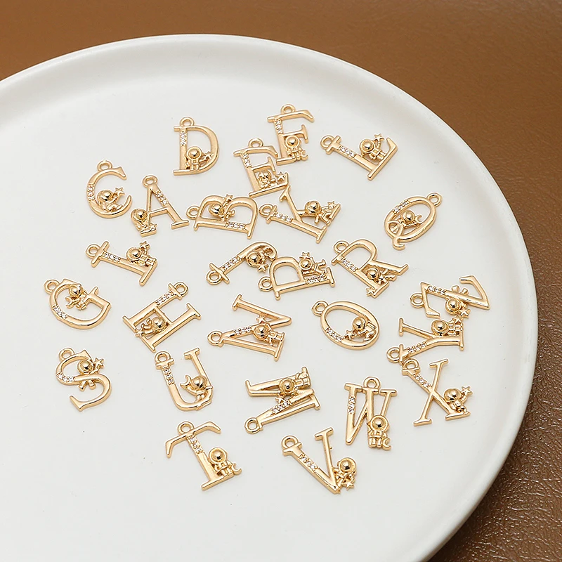 26pcs/lot astronaut decoration letter alphabet shape copper floating locket charms diy jewelry earring/necklace accessory