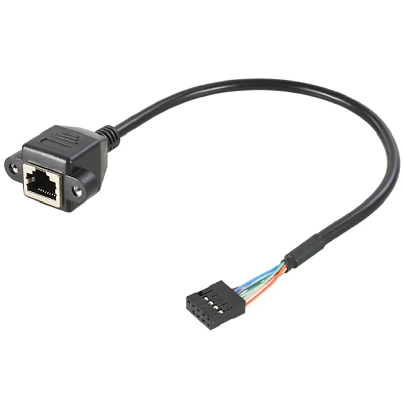 30センチメートルusb 2.0デュポン2.54 9ピンメスRJ45女性のイーサネットlanネットワーク拡張ケーブル取付ネジ穴pcホスト