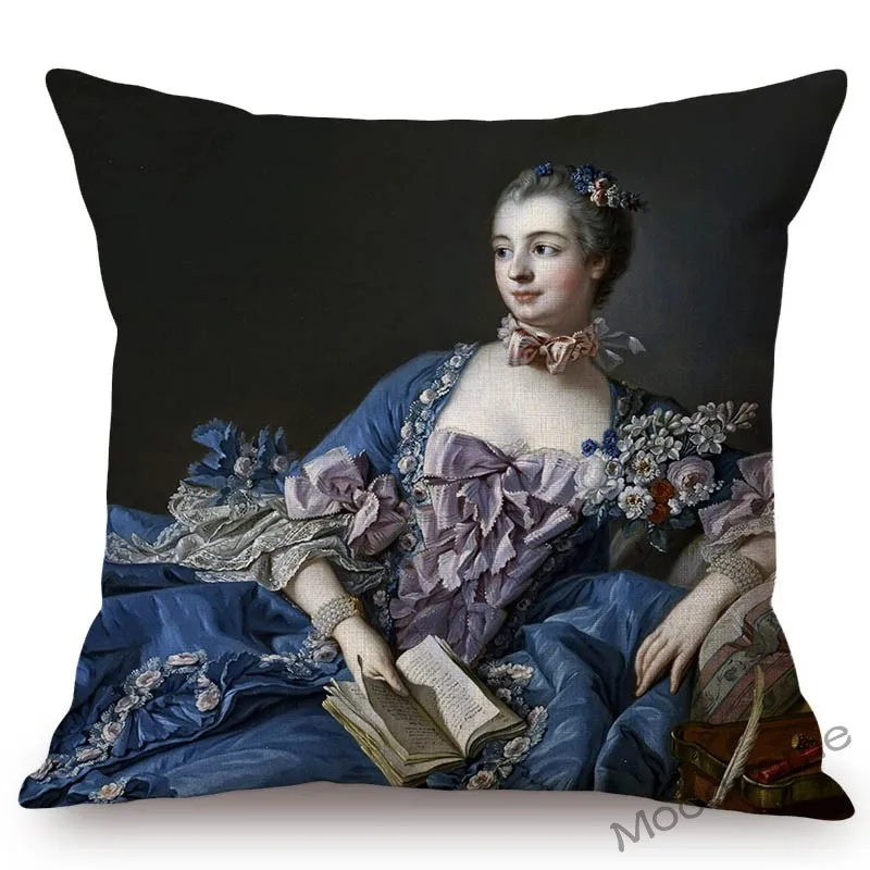 Royal European Lady Madame de Pompadour Francois Boucher Rococo Style Painting Sofa Throw Pillow Cover Car Linen Cushion Cover