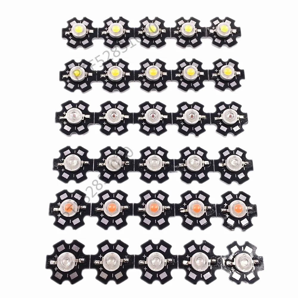 100pcs 3W Watts High Power SMD LED Chip Light Beads  White Red Blue Green IR UV With 20mm PCB