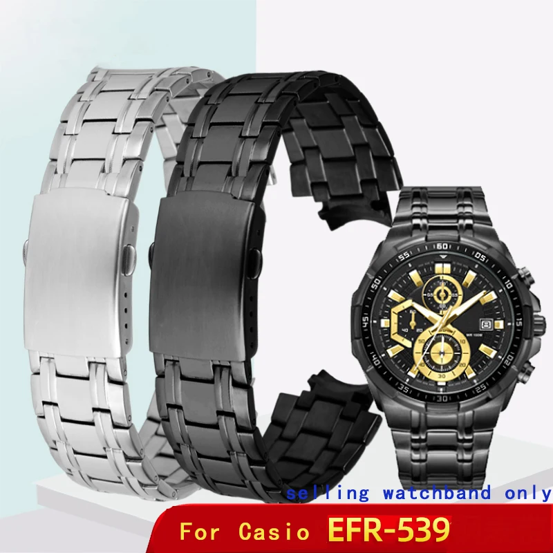 Fine steel convex mouth watch belt for CASIO efr-539d /BK watchband  5345 male solid stainless steel  accessories 16mm wristband